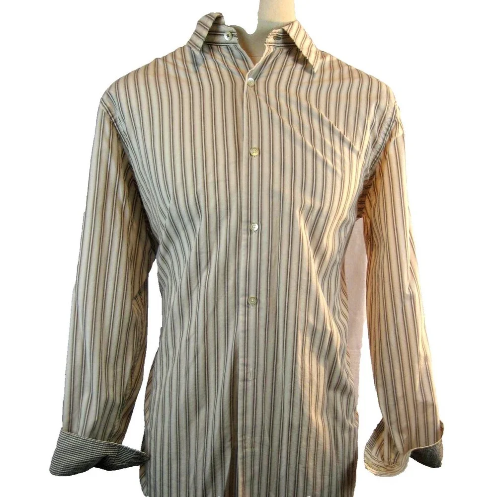 Mens Banana Republic Brown Striped LS Cotton Casual Shirt sz L